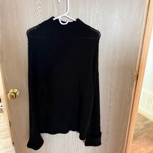 Black Ribbed Mock-Neck Women's Sweater